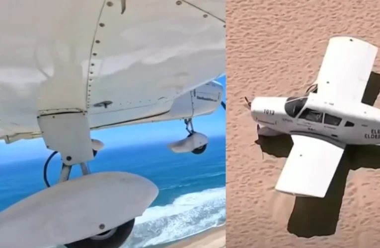 Video del momento exacto cuando una avioneta aterrizó de emergencia en una playa de California, Estados Unidos, tras sufrir una falla en el motor